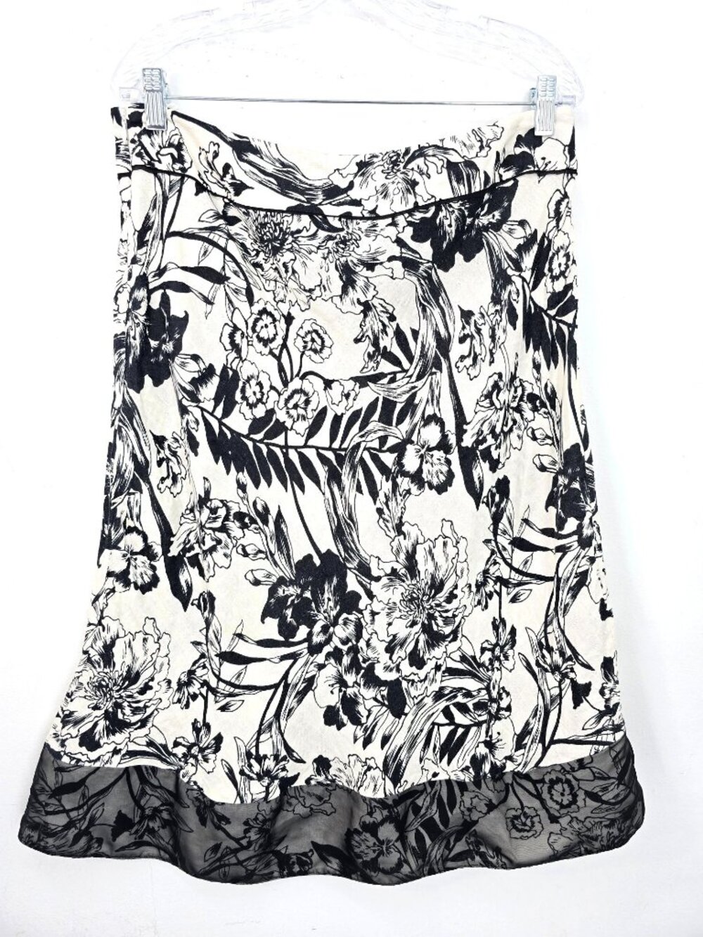 Marks & Spencer Black Off White Floral A Line Skirt Women UK 16 US Size 12
